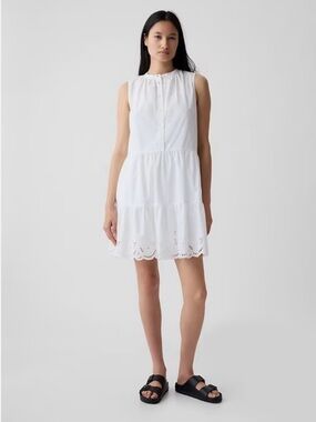 NWT GAP Petites White Eyelet Button-Down Dress